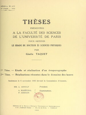 cover image of Étude et réalisation d'un évaporographe